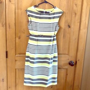Calvin Klein yellow striped dress w/belt
